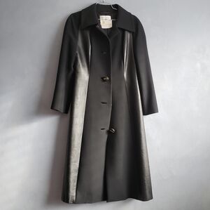JEAN PATOU 60'S ARCIVAL BLACK WOOL AND LEATHER, COAT, SIZE 8 NEW
